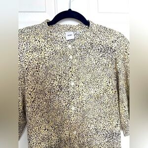 ICHI Puff Sleeve Button Front animal Print Midi Dress Black yellow | 38/M